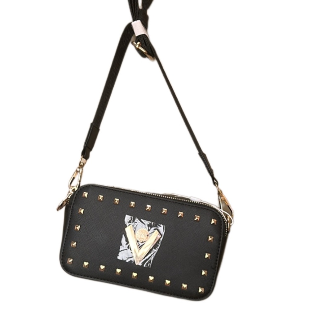 Valentino Orlandi Black and Gold Crossbody Bag with Studded Accents